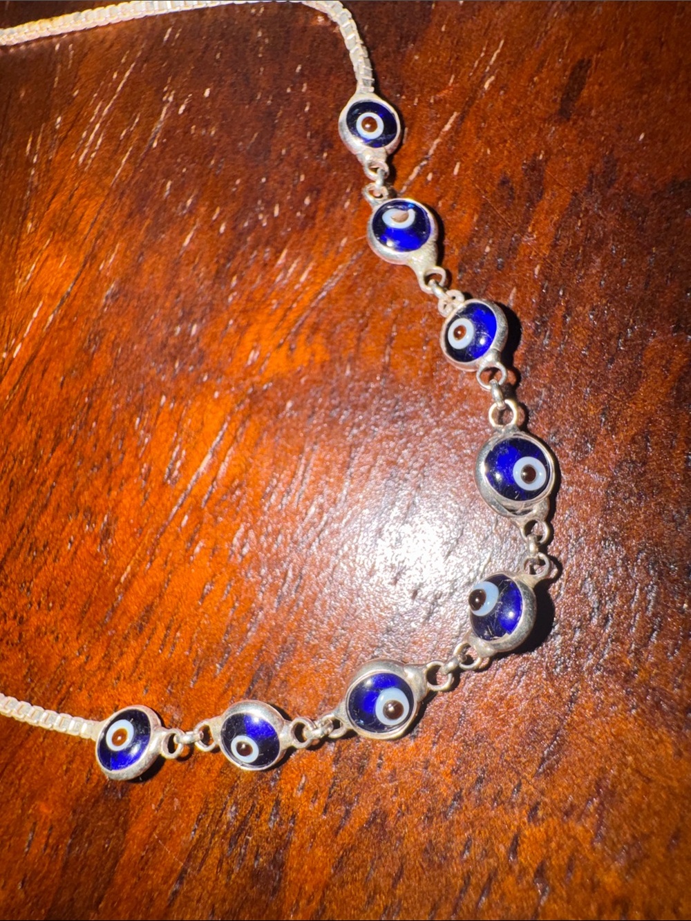 Sterling Silver Evil Eye Blue Beaded Adjustable Bracelet - Women Jewelry - Picture 4 of 6
